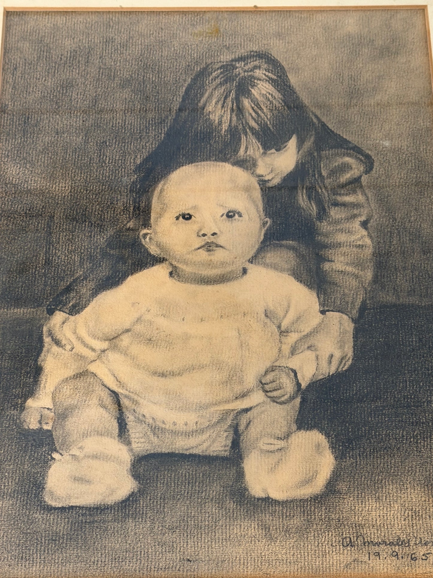 Vintage Sketch of Girl With Baby