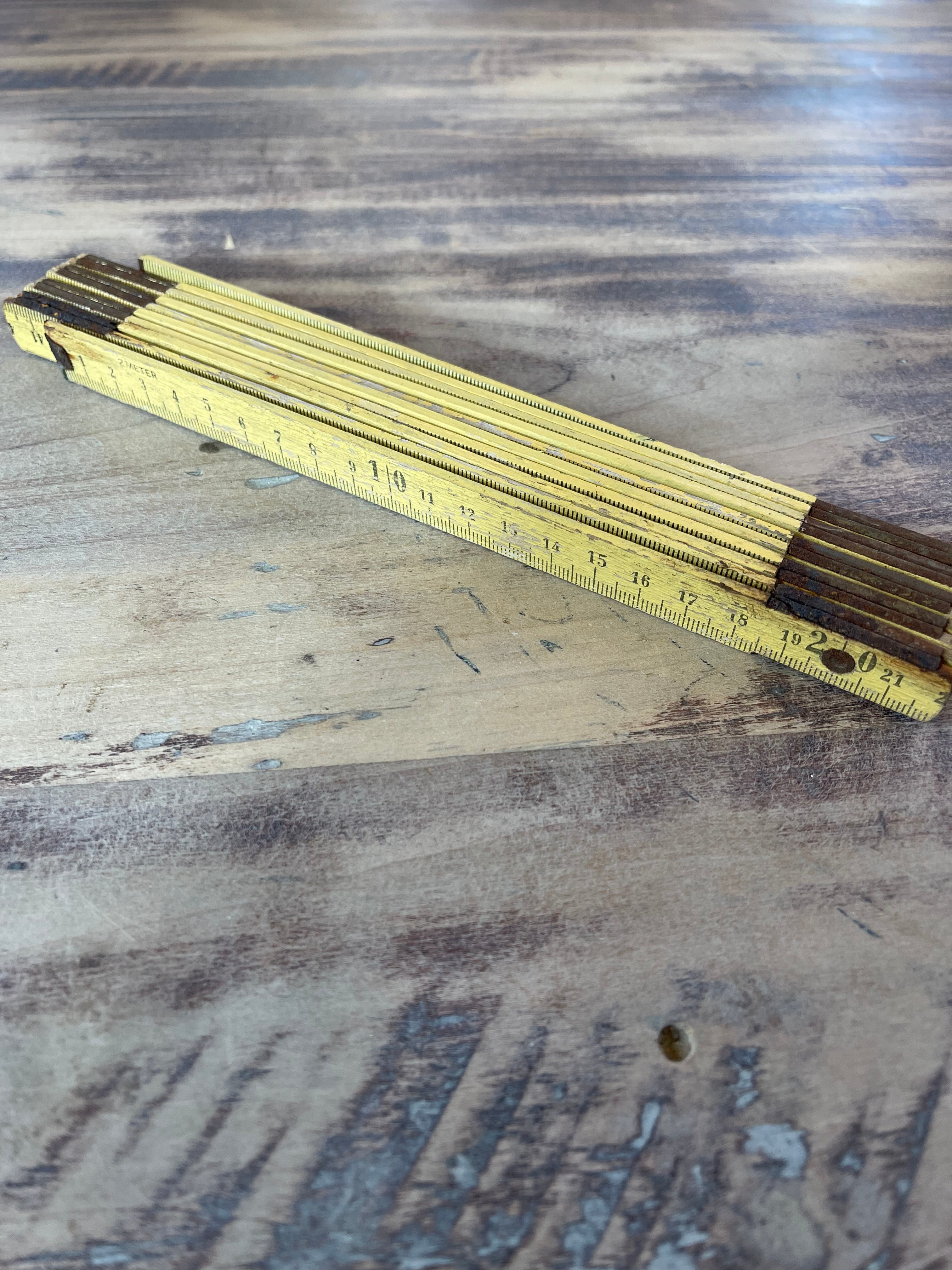Vintage folding expanding ruler carpenter's tool wooden work ruler ...