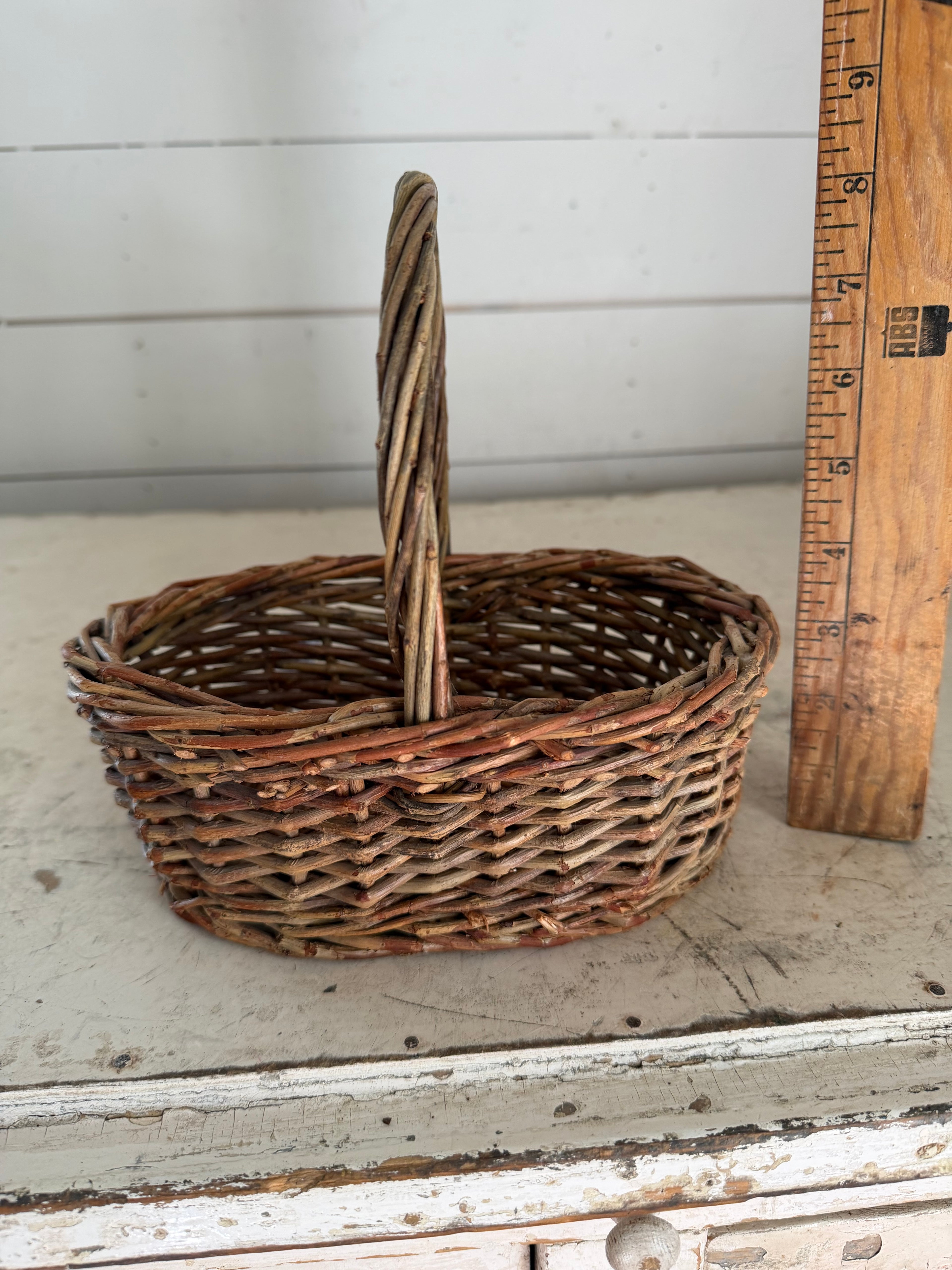 9” tall hand woven wicker basket
