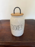 Rae Dunn Cookie Jar With wood and metal lid