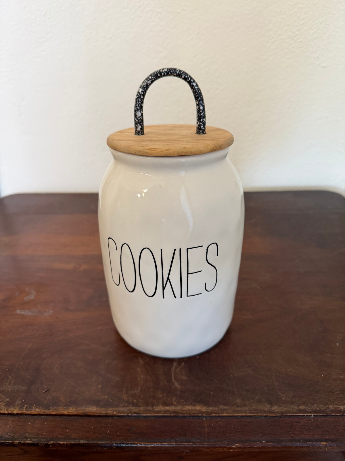 Rae Dunn Cookie Jar With wood and metal lid