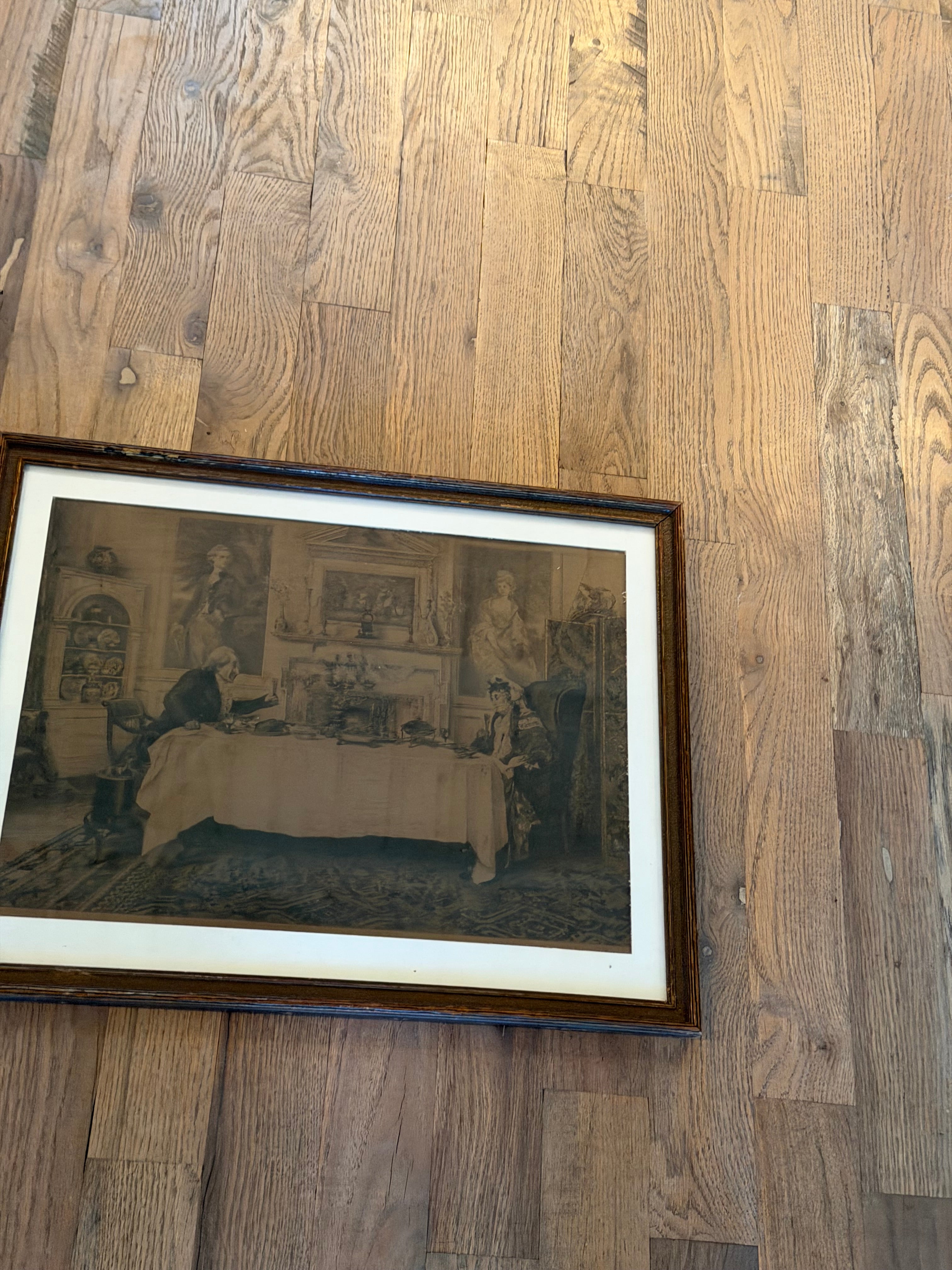Antique Framed “Darby And Joan” Hand Colored Etching