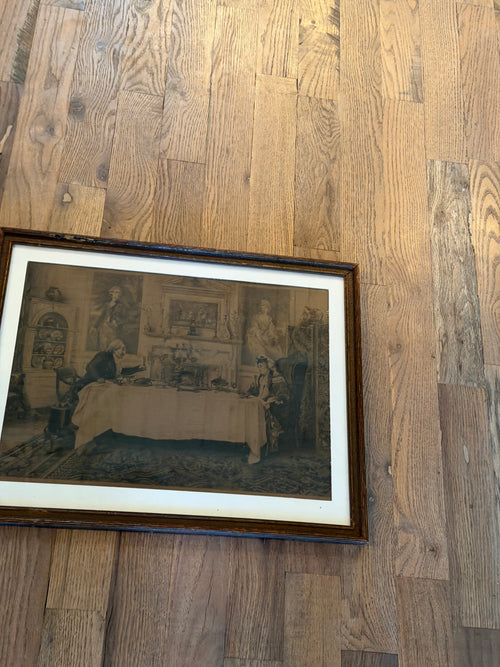 Antique Framed “Darby And Joan” Hand Colored Etching