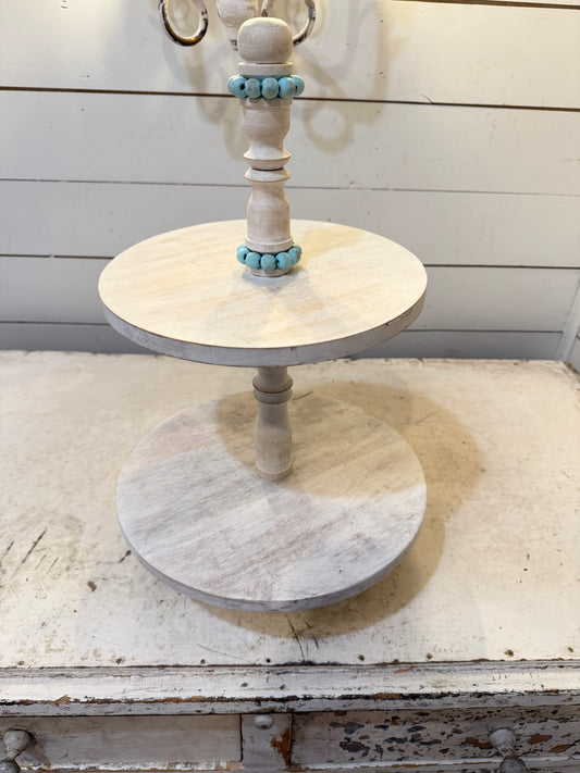 Wood with bead detail tier tray