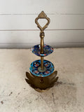 Vintage brass lotus jewelry stand with floral trays