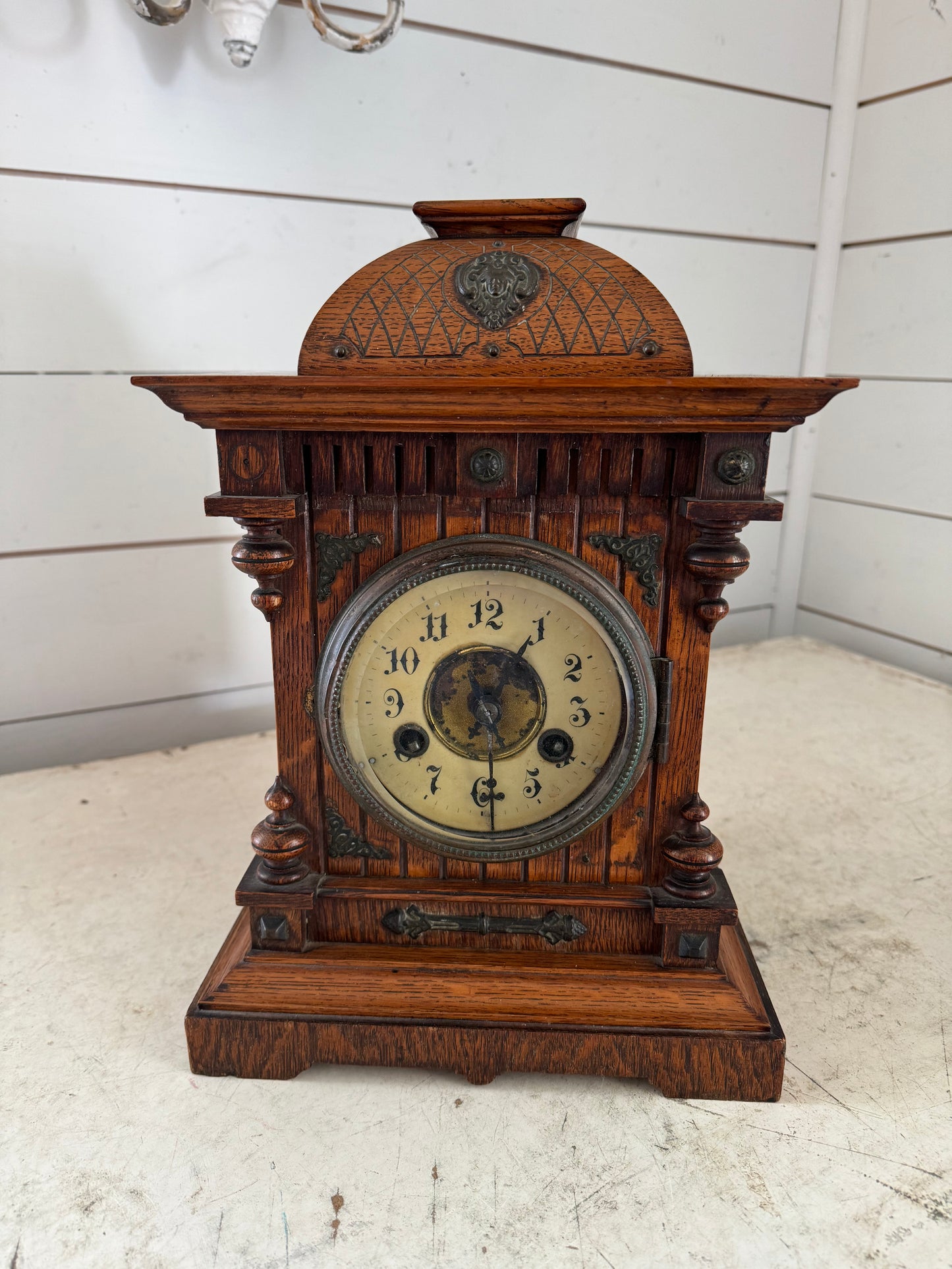 Antique English Wind Up Clock with Key sold as is- we have not tried to get it to work