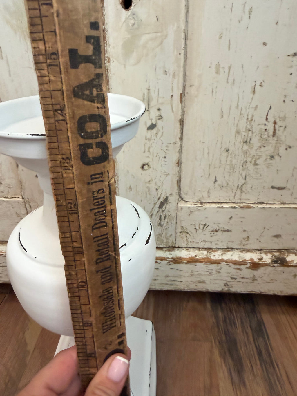 Oversized hand painted white candlestick