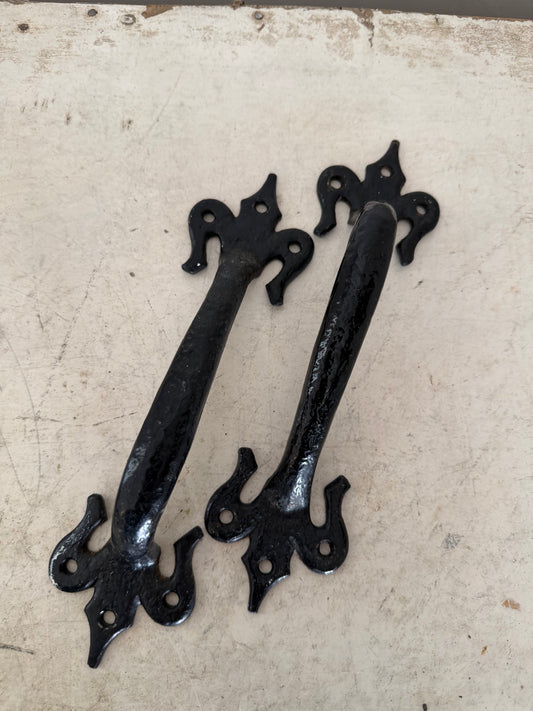 Vintage cast Fleur De Lis Door handles set of 2