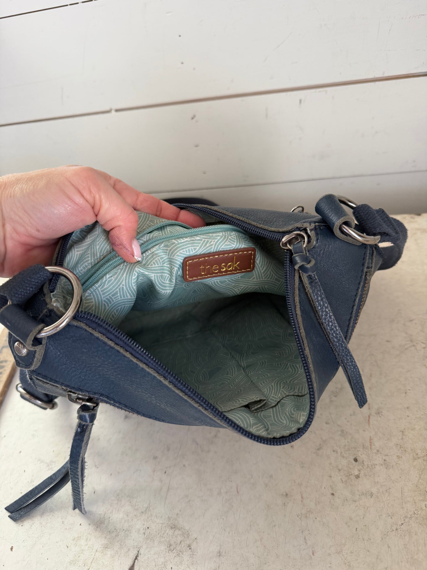 Navy Leather Sak brand purse