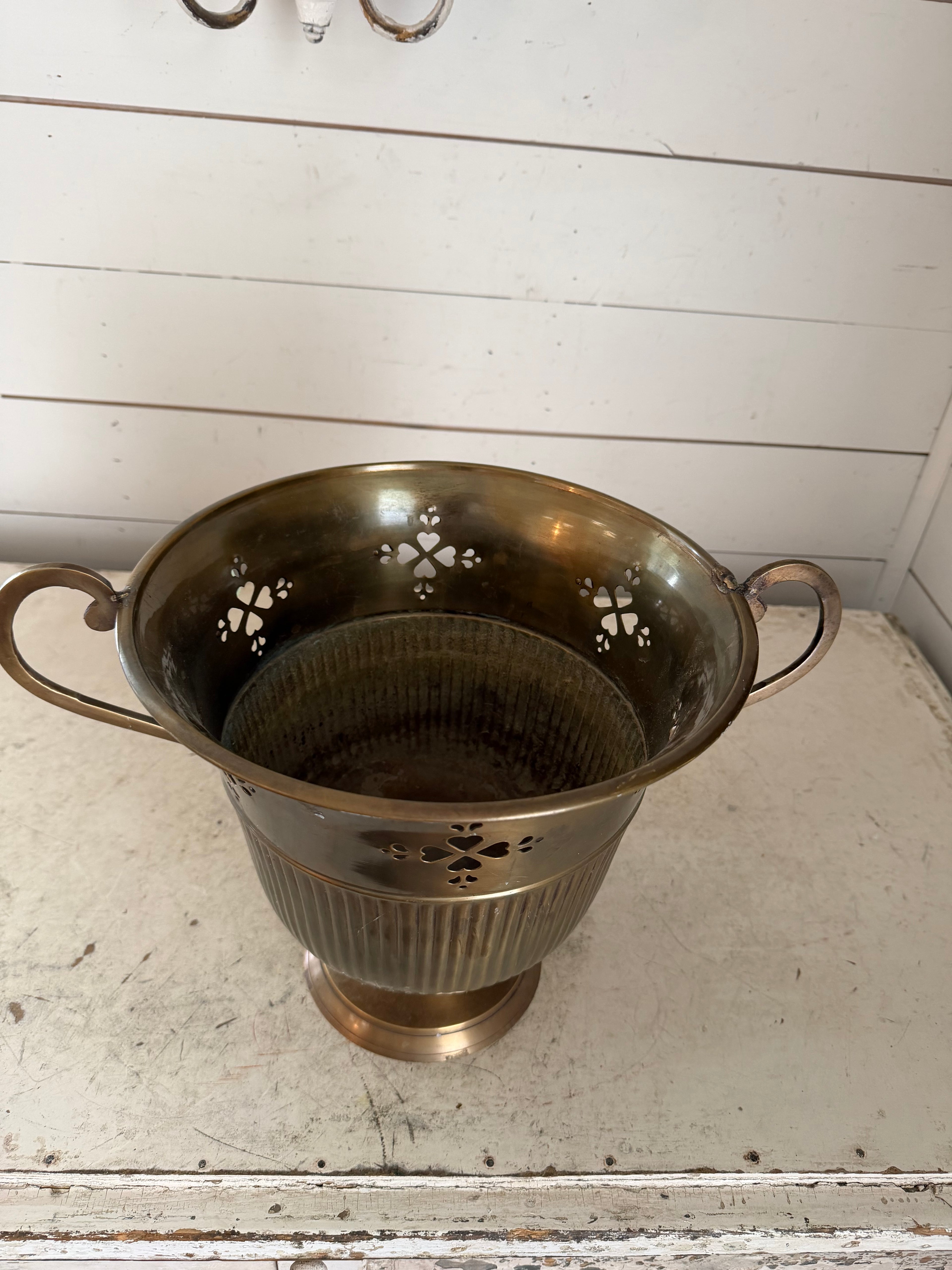 Large brass planting urn