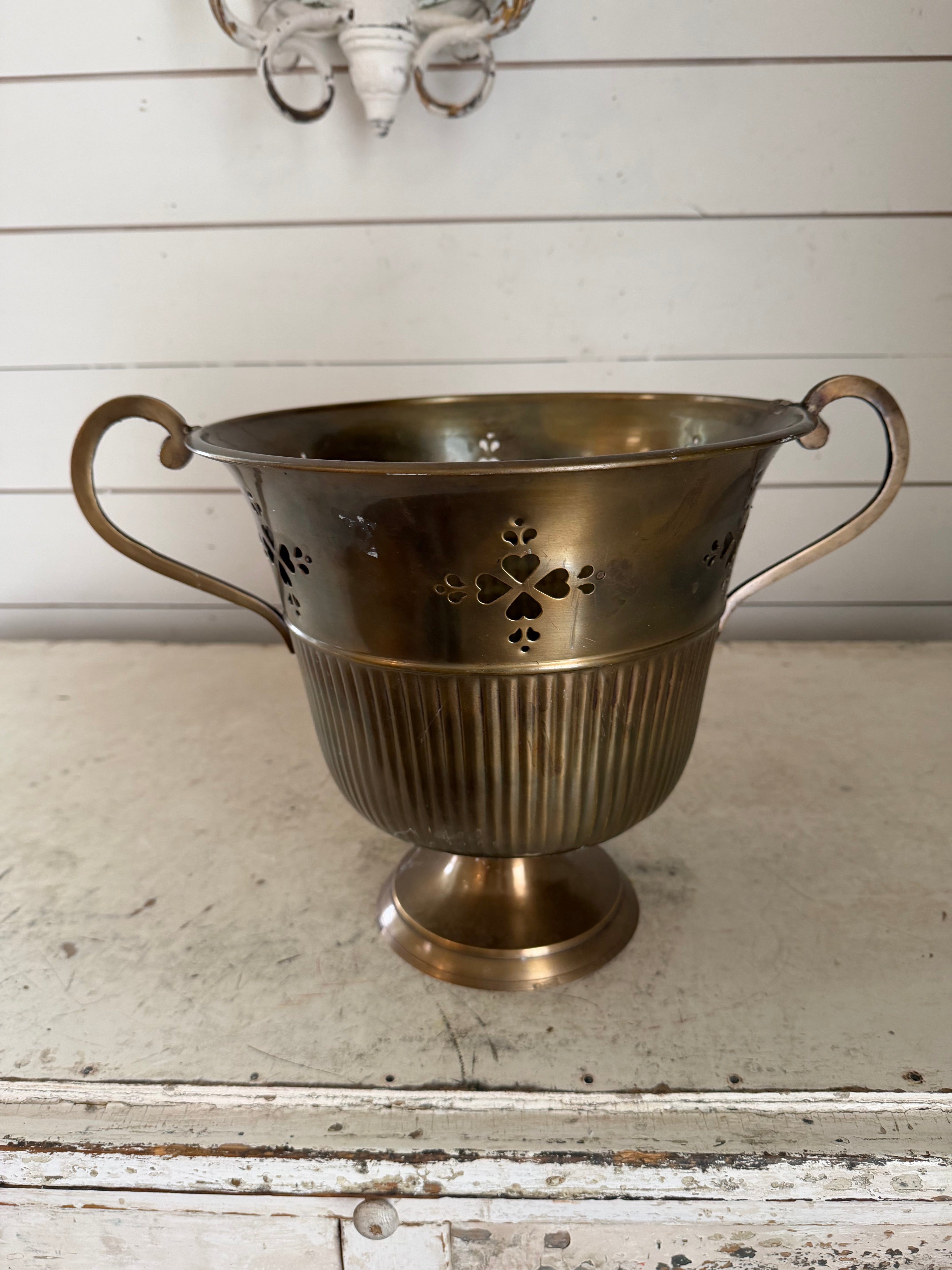 Large brass planting urn