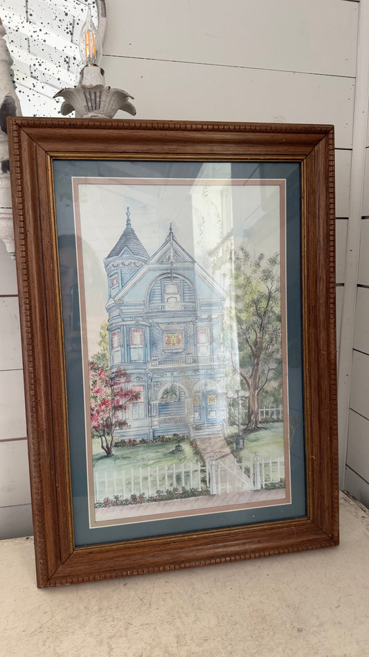 vintage Ava Freeman art artwork print framed Victorian home house watercolor