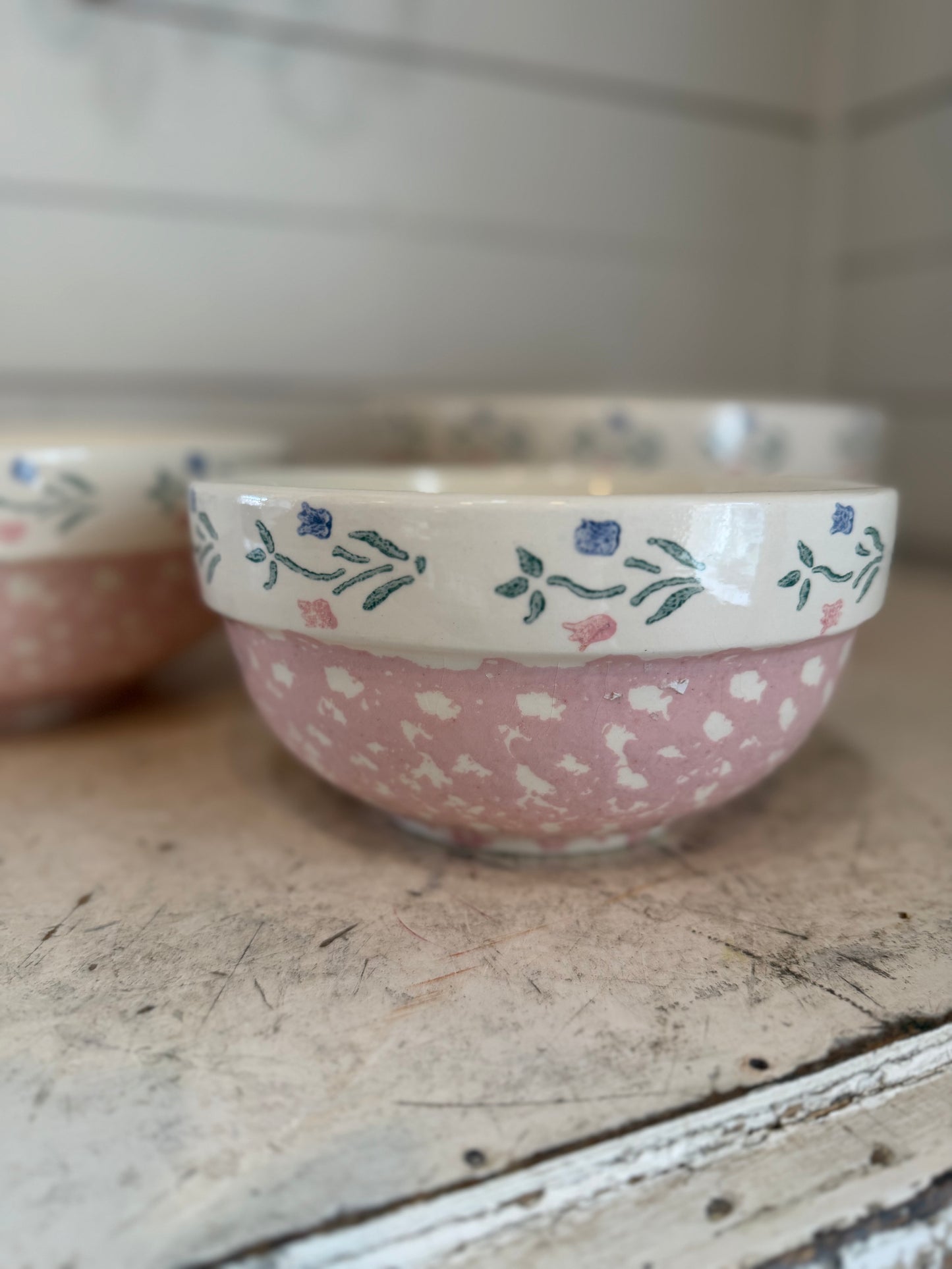 Vintage Pink Crock Shop Santa Ana CA cottage style Mixing Bowls Set of 3