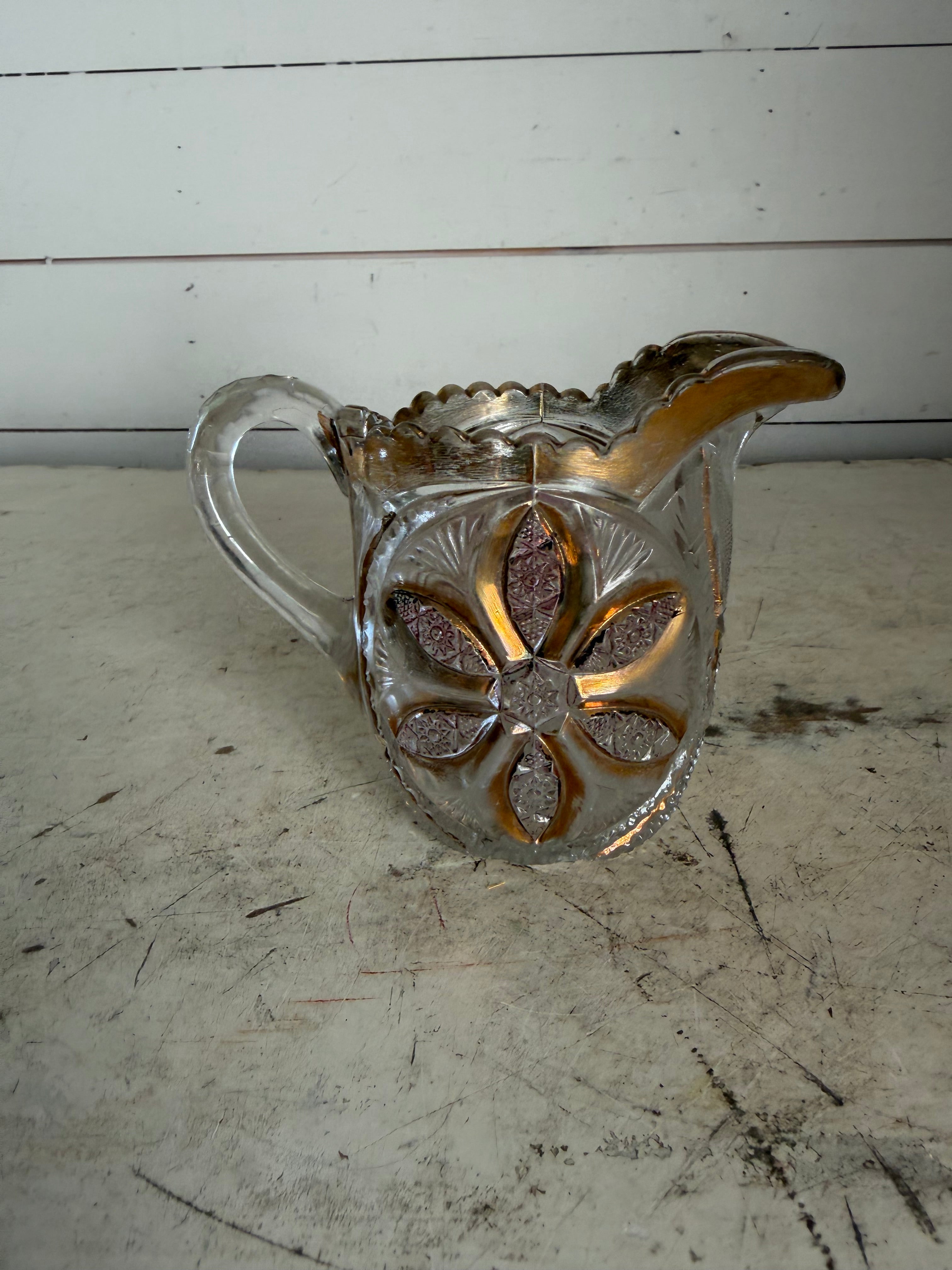 Early American Pressed Glass Creamer With Gold Gilding