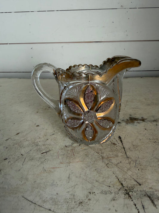 Early American Pressed Glass Creamer With Gold Gilding