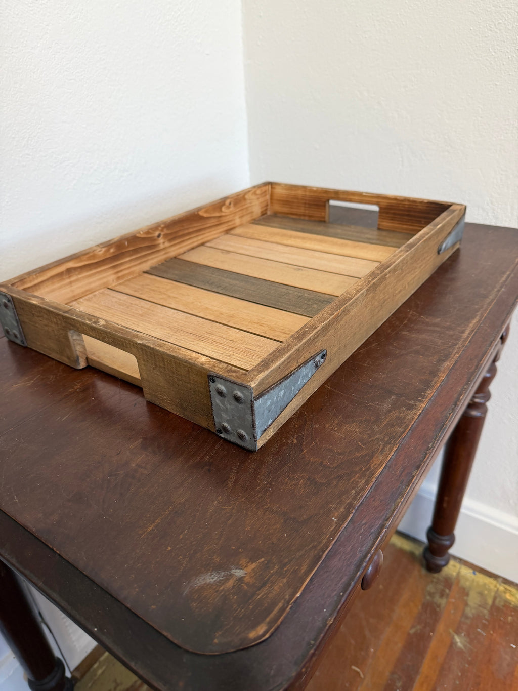 Slatted Rustic Wood Tray Will get makeover