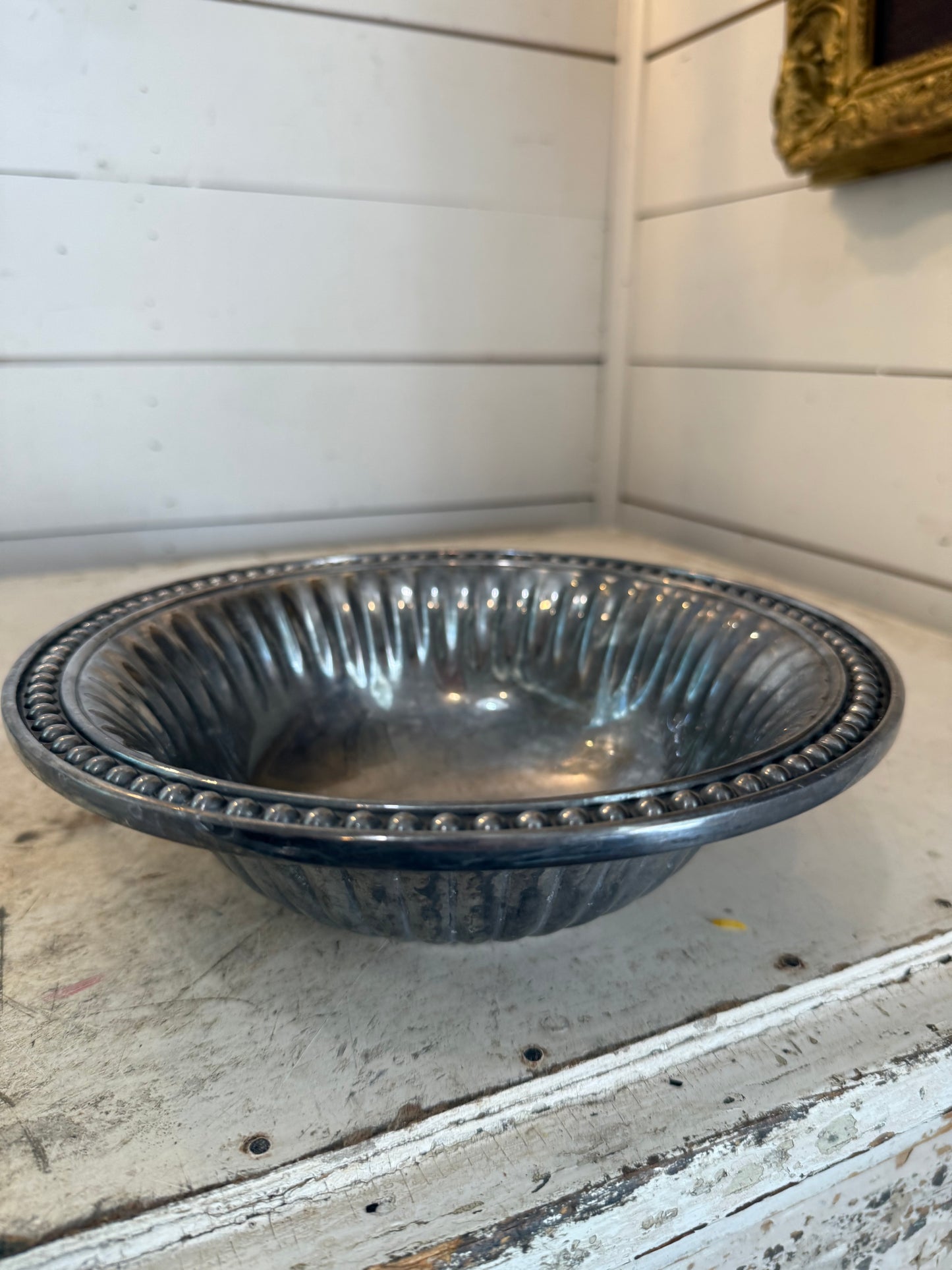 Wilton Armetale Pewter Flutes and Pearls Round Salad Serving Bowl 9”