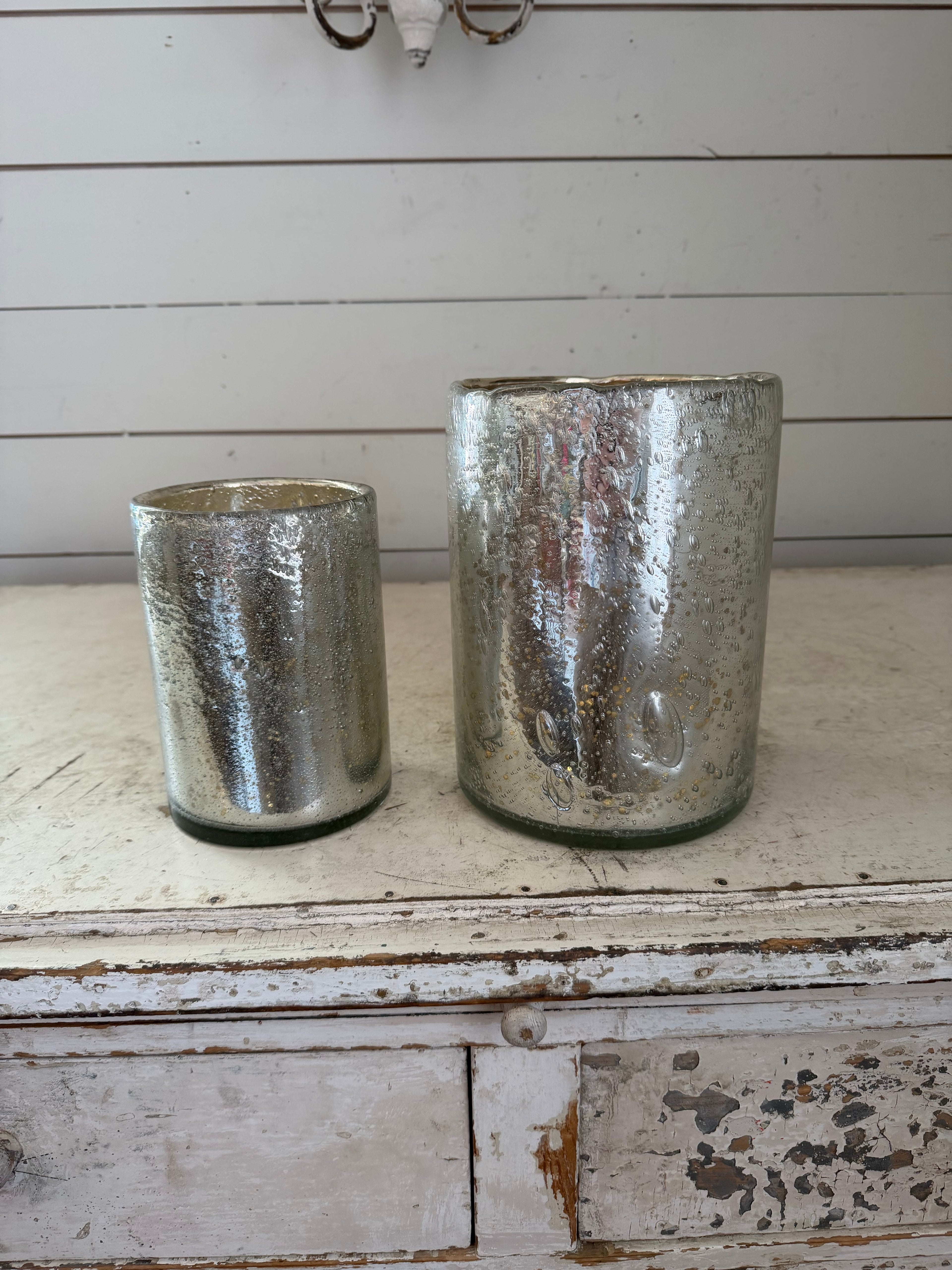 Crate and Barrel Mercury Glass Hurricane Candle Holder or vase sold individually