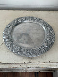 Mexican pewter / aluminum serving platter with a fruit and vine motif.