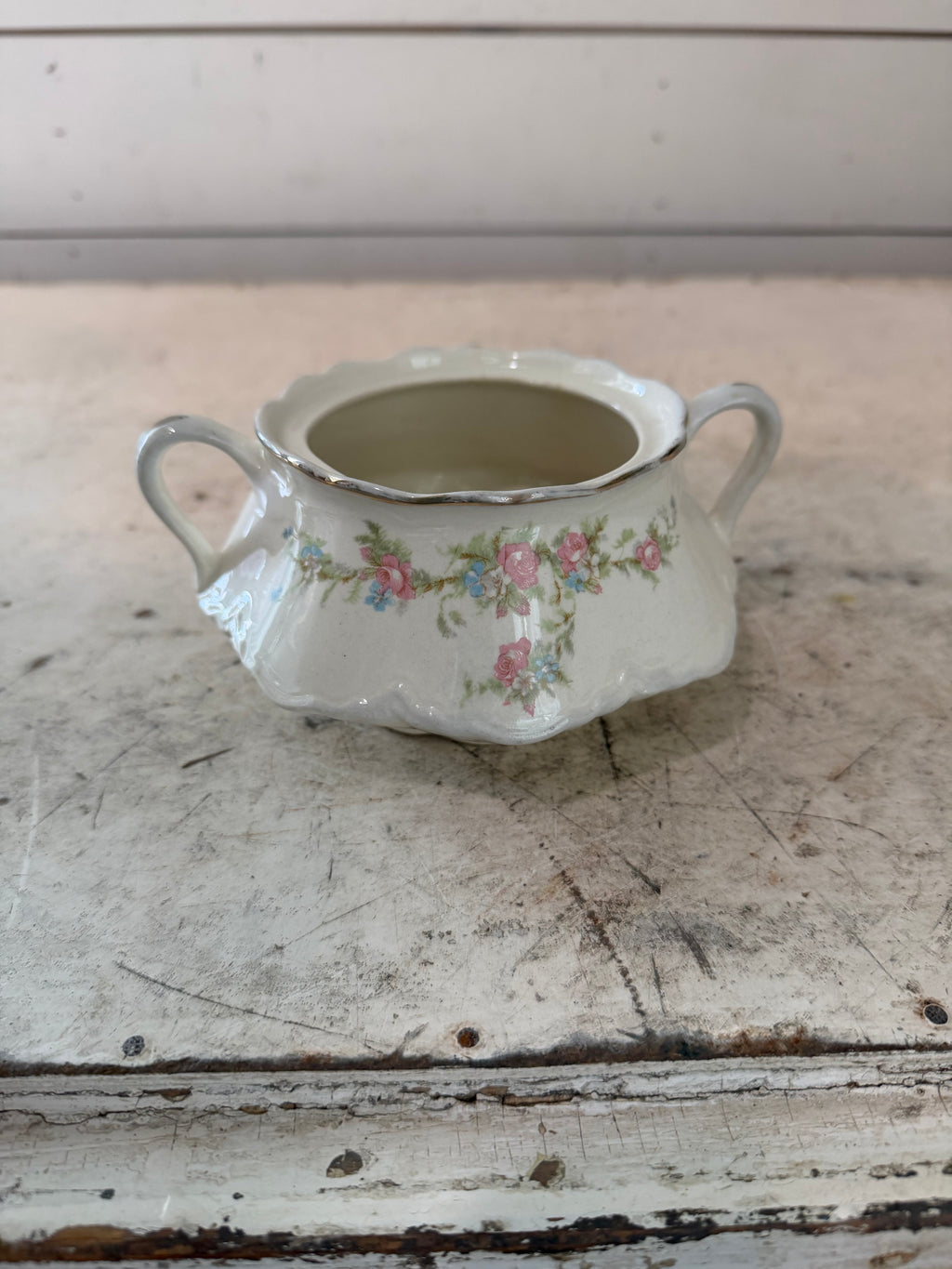 Taylor Smith Taylor pink roses sugar dish no lid made in USA