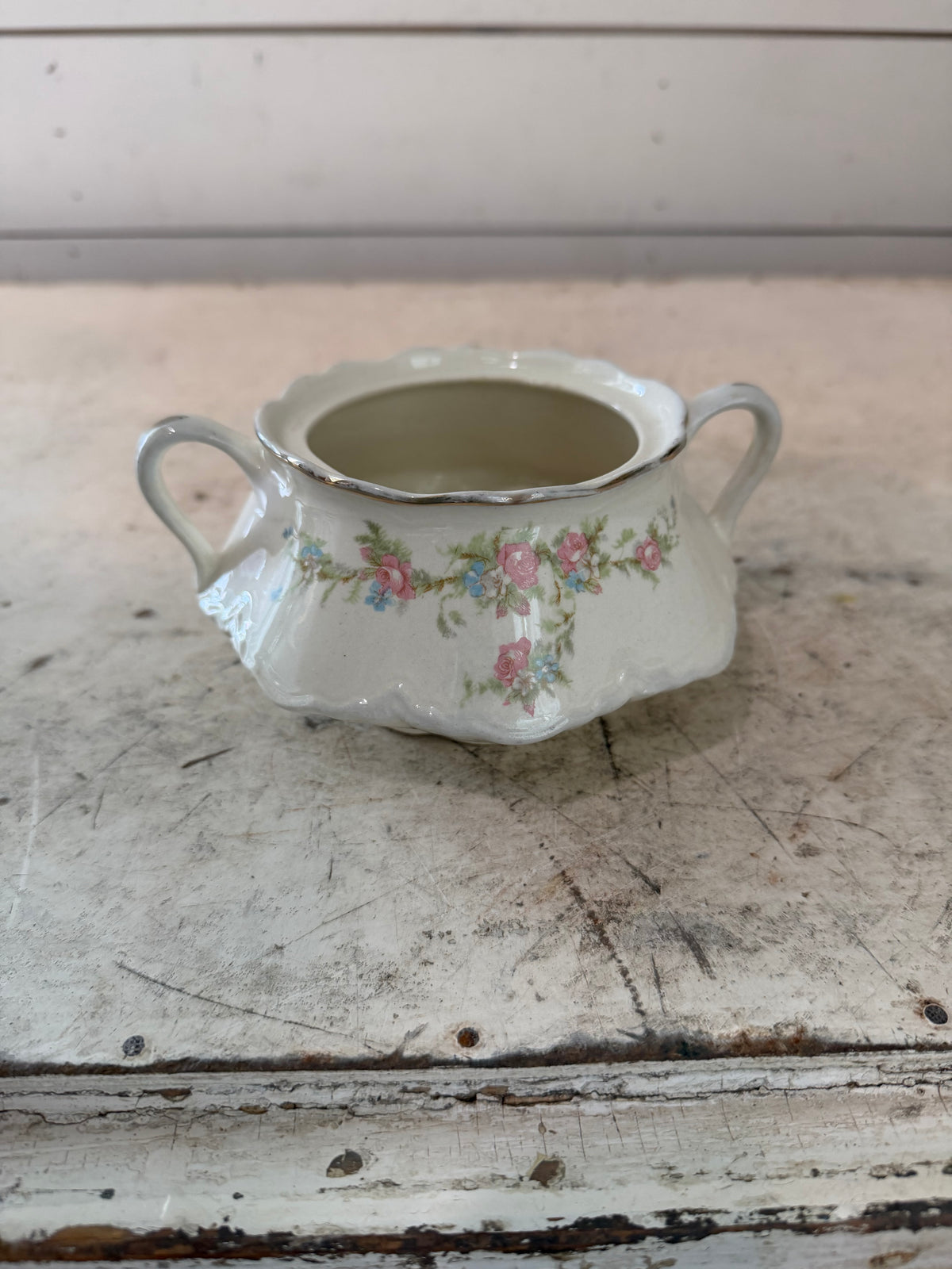 Taylor Smith Taylor pink roses sugar dish no lid made in USA