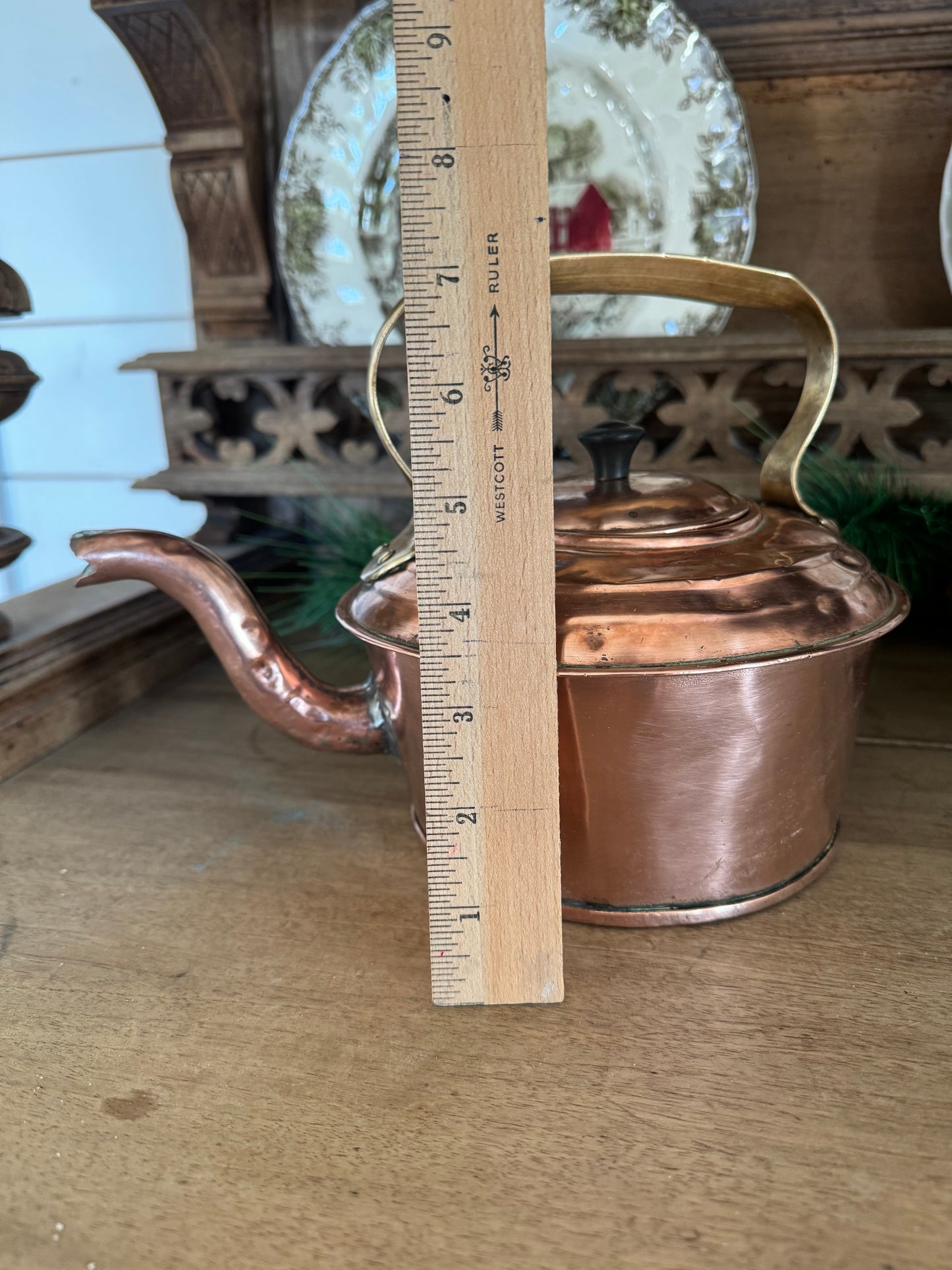 Antique English Copper Kettle with Brass Handle