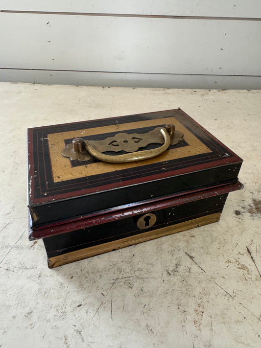 Small Victorian English Metal Cash Box Circa 1900 with key