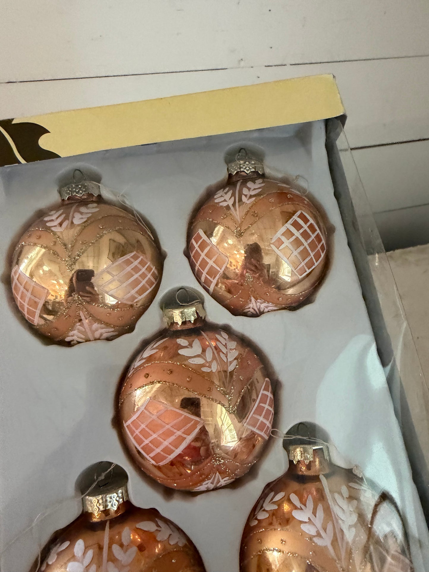 Hand-painted vintage ornaments two boxes