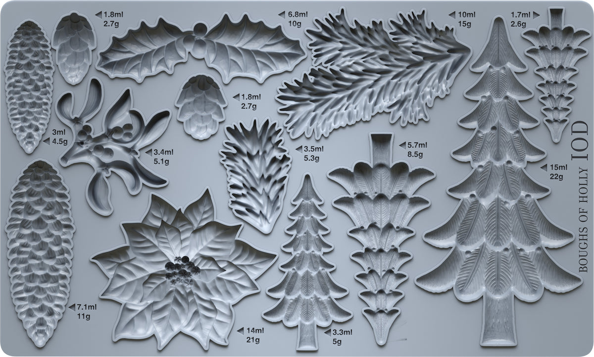 IOD Boughs of Holly Mould | 6" x 10" Christmas & Holiday Décor Mould