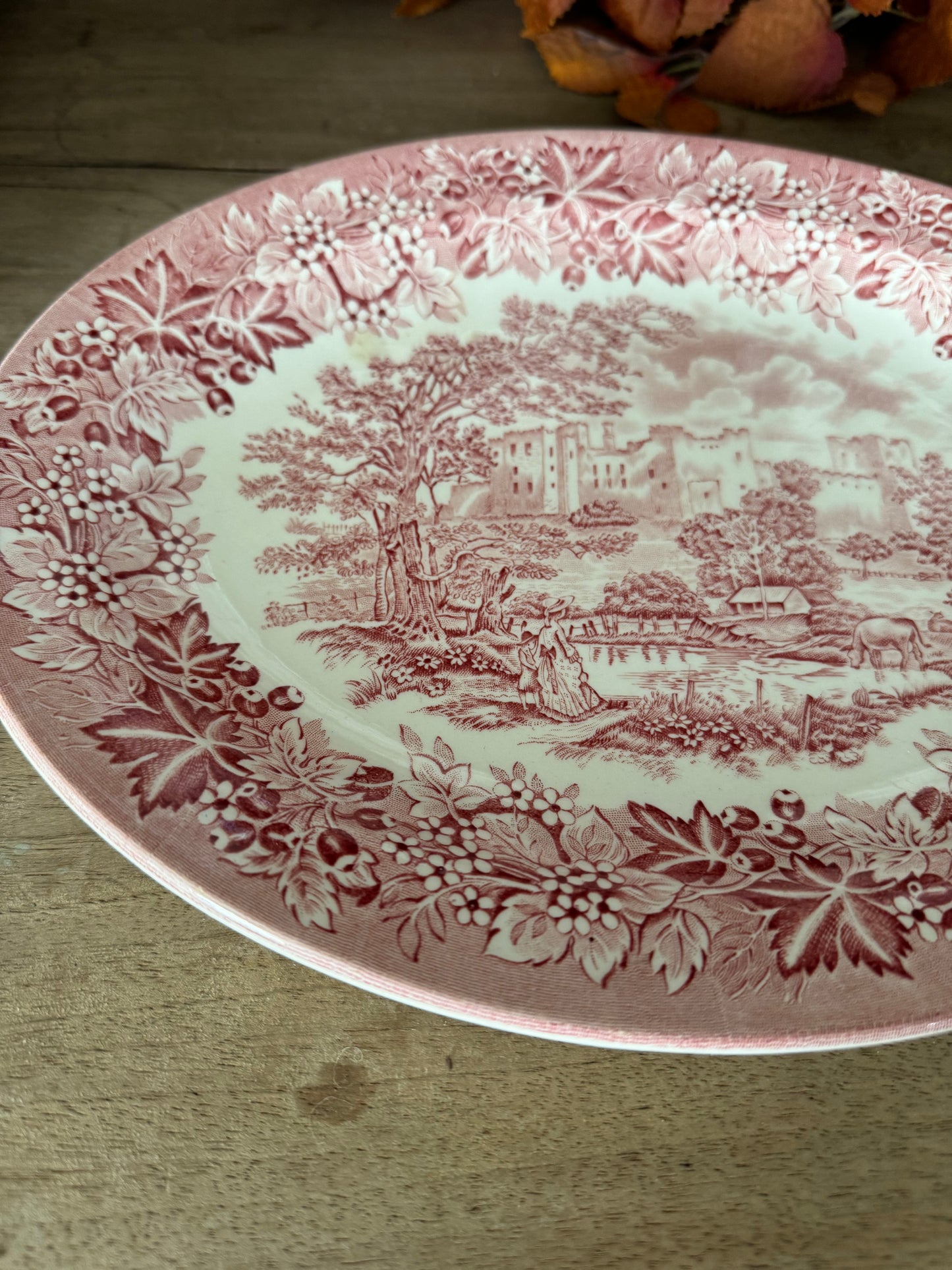 Vintage Ironstone Platter, Red Transferware Platter, Castle - sold individually two available