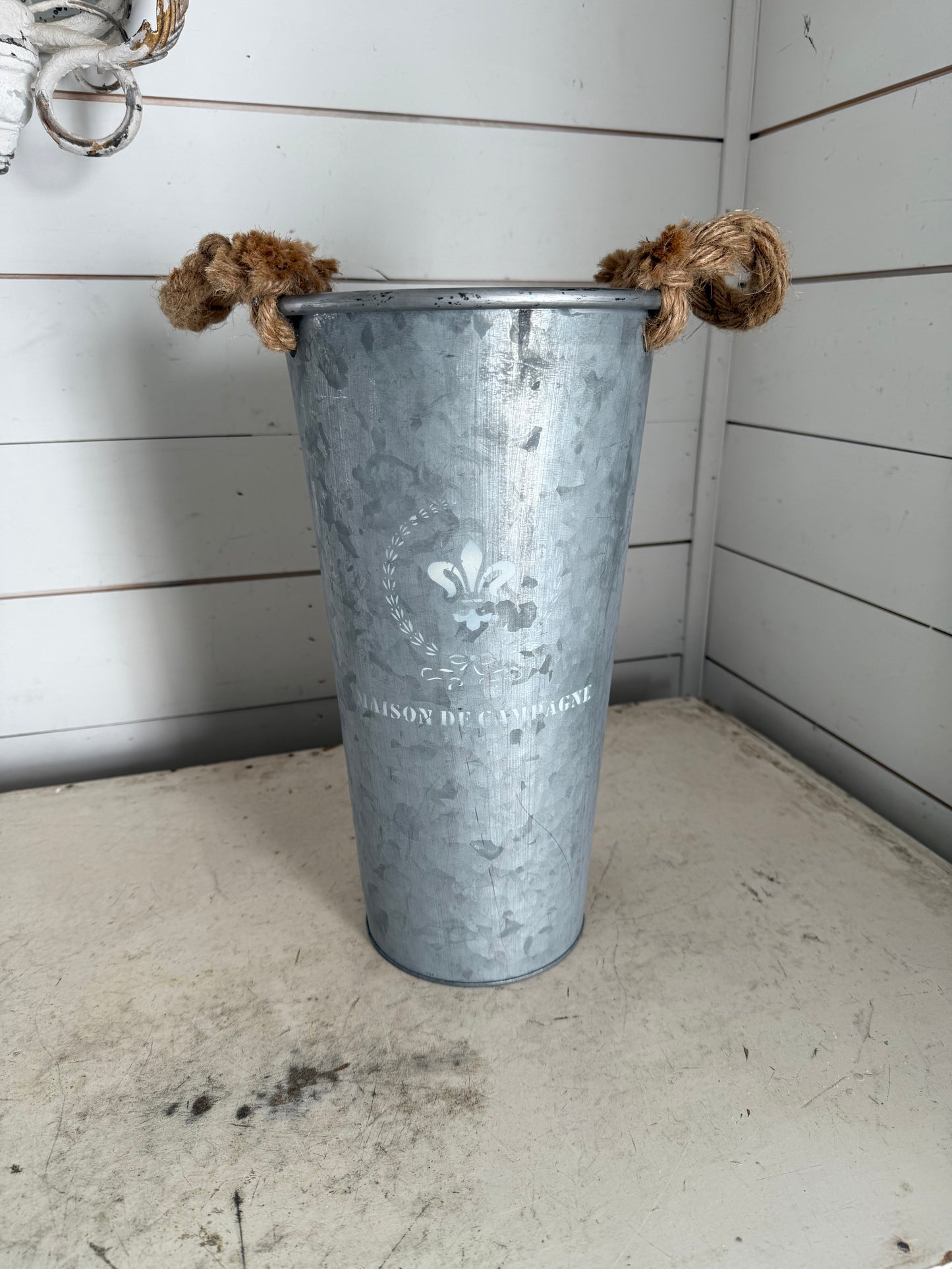 Oversized French Flower Bucket with rope handle