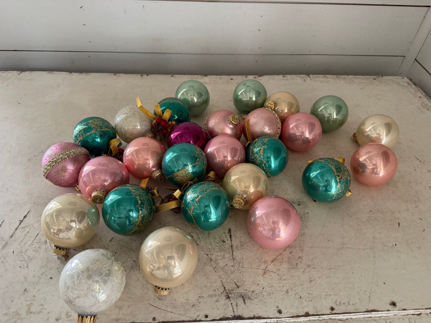 Set of vintage glass ornaments, everything shown here