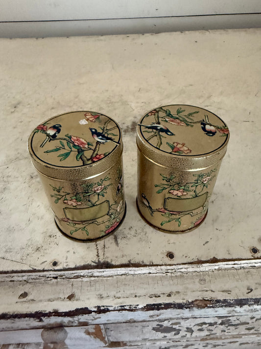 Small Vintage Spice Tin, DoDo Designs Made in Tunbridge Wells England, Bird & Floral Design 3" Gold Tin - sold individually