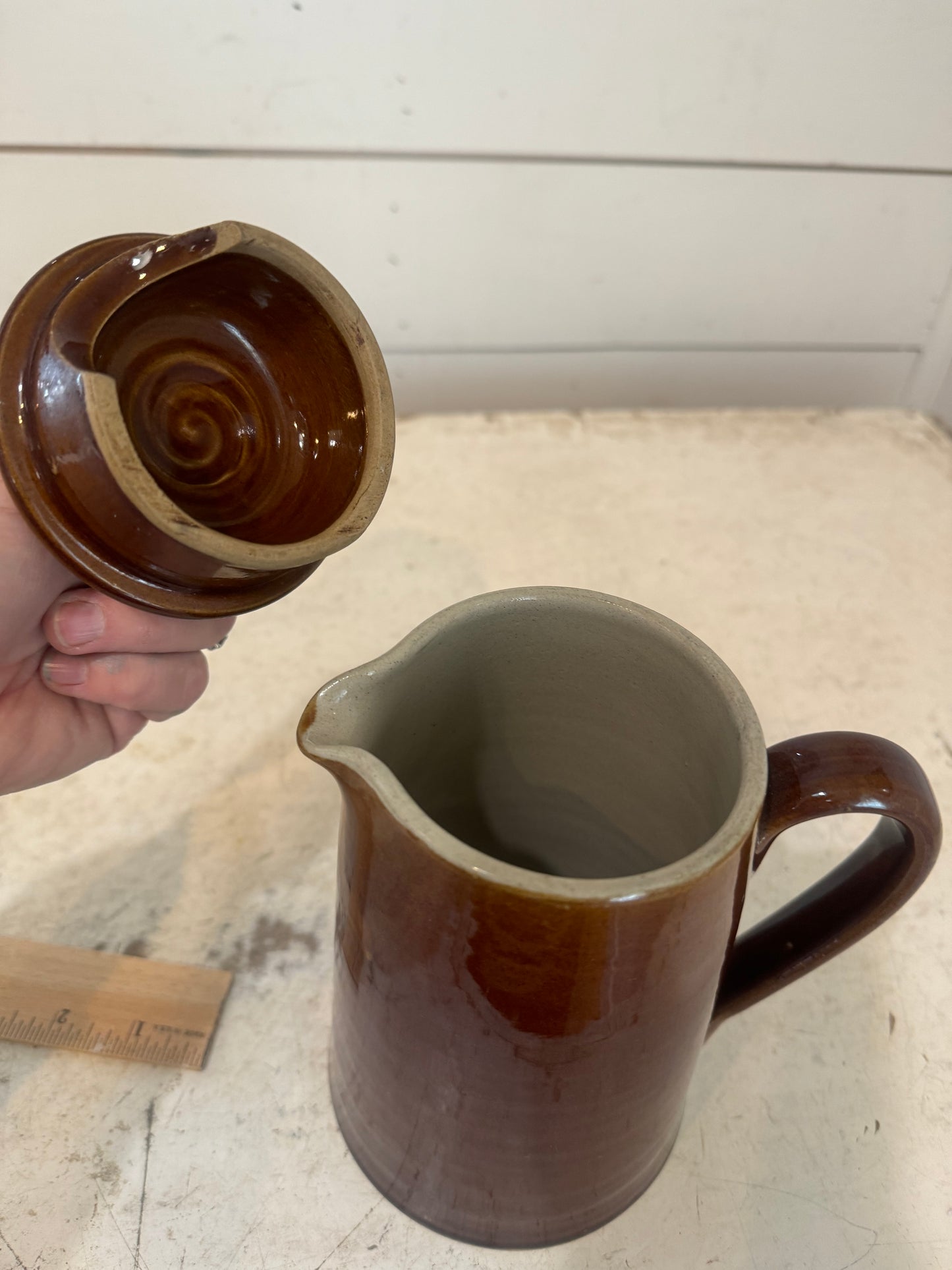 Vintage 1970s Denby stoneware brown glazed tea coffee pot, mid century