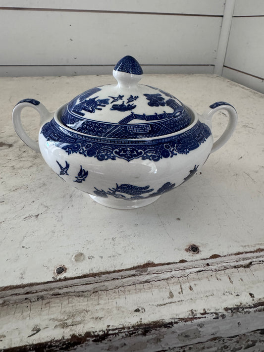 Willow Blue Sugar Bowl With Lid