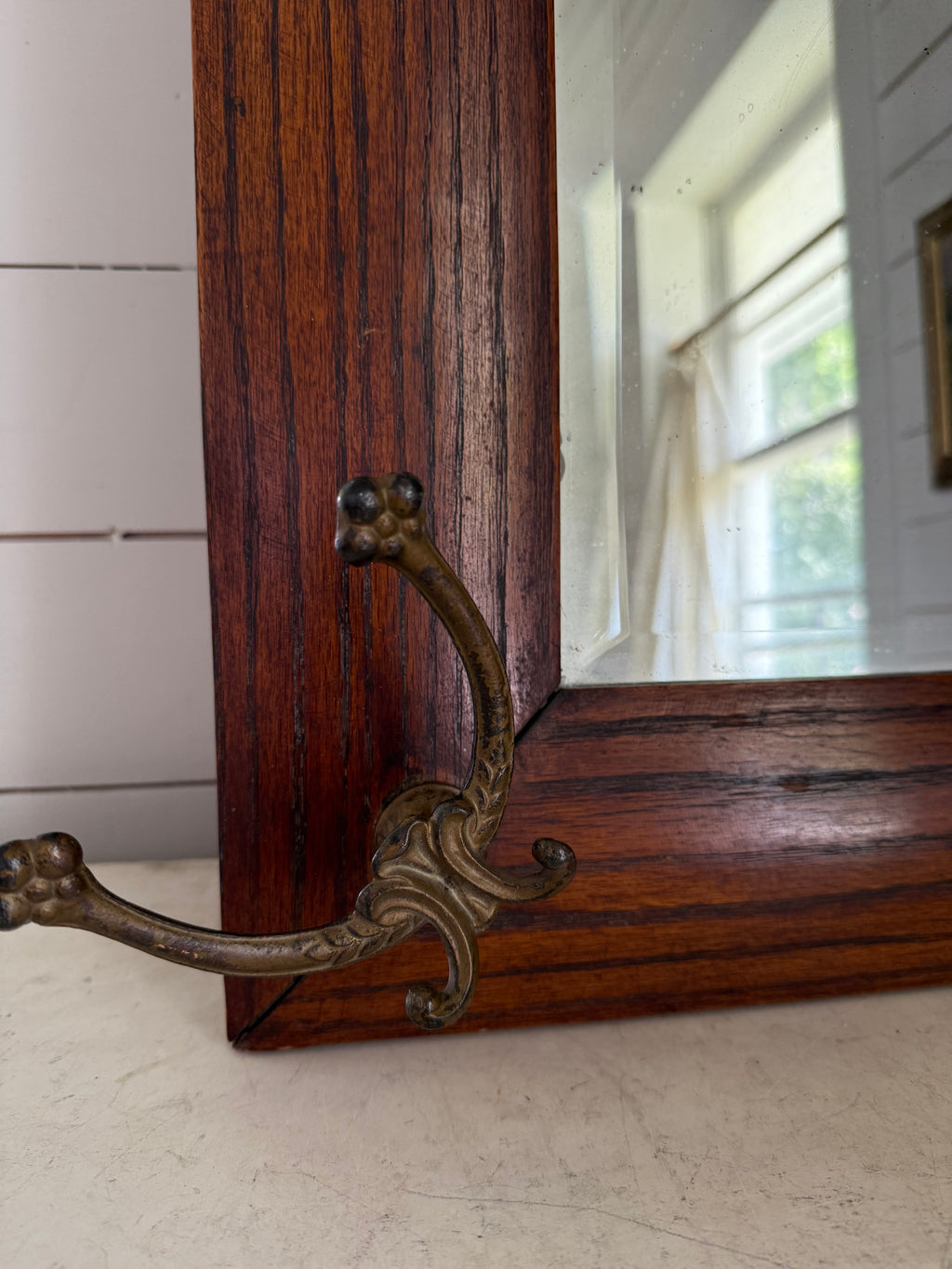 Heavy Wooden Victorian Antique Mission Diamond FRAME WALL GLASS MIRROR HOOK Wood