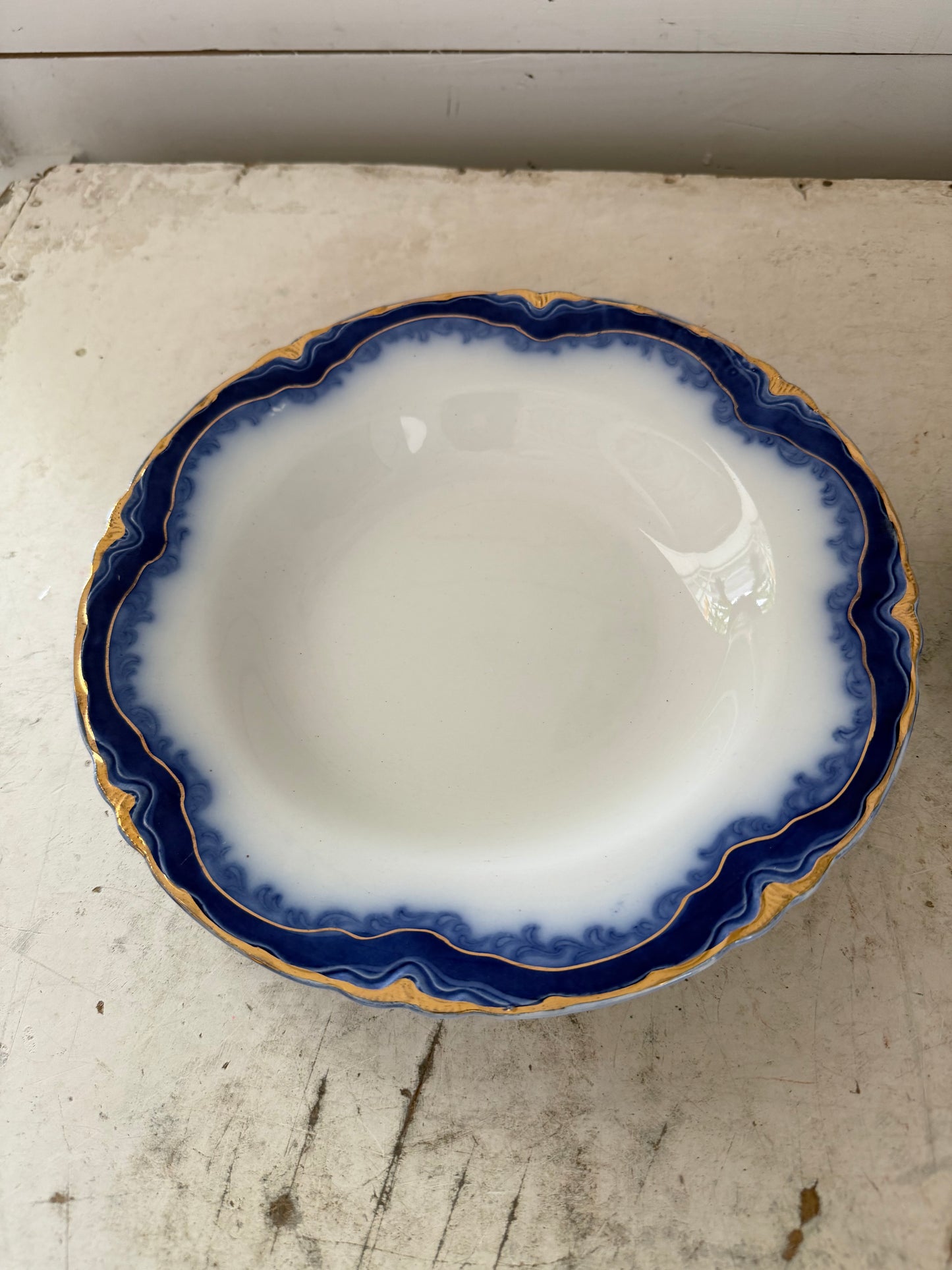 Antique J & G Meakin China Flow Blue Dinner Plate & Bowl sold individually