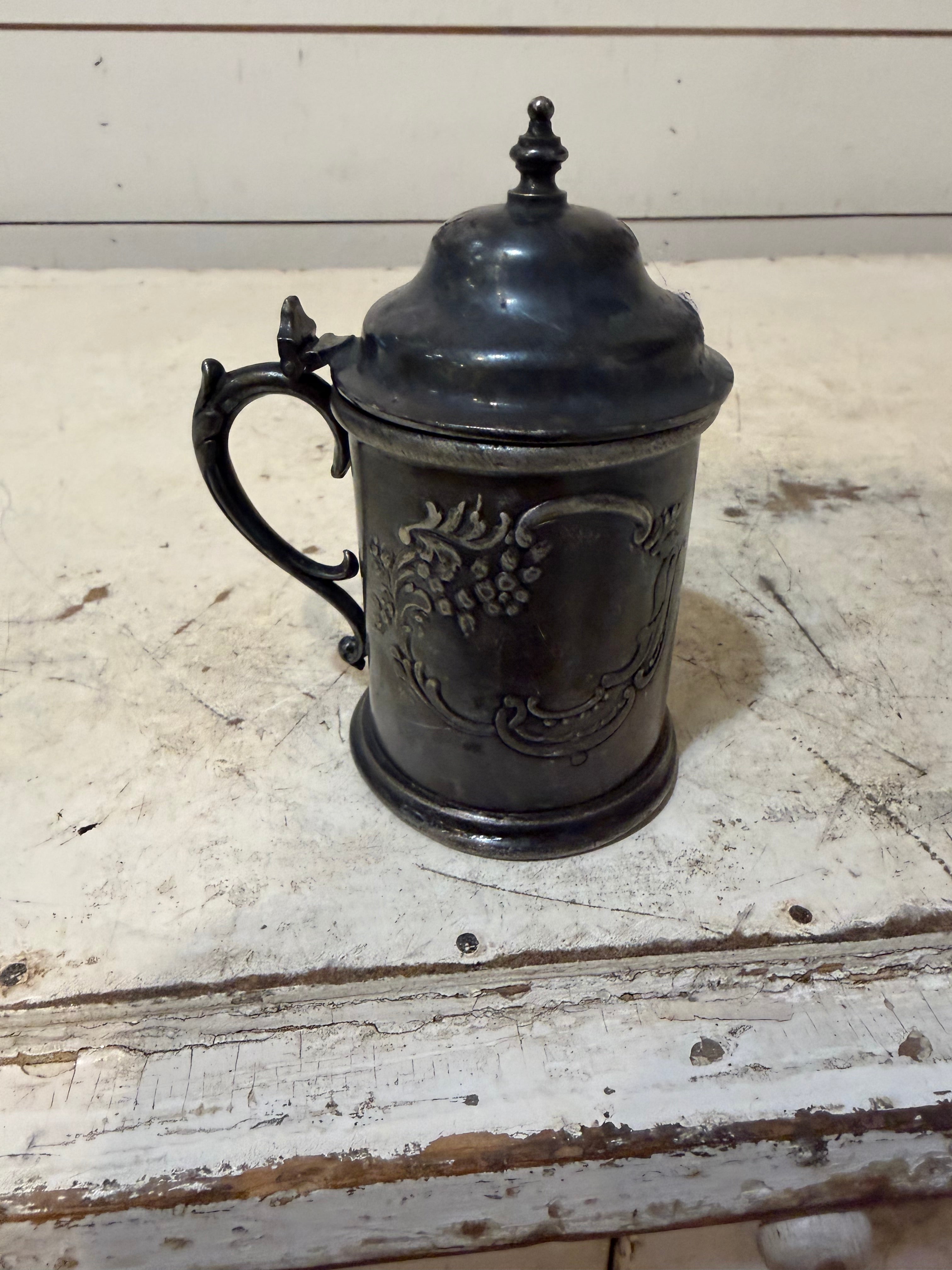 Antique Quadruple Silver Plate Mug (Lid is Included But Not Original)