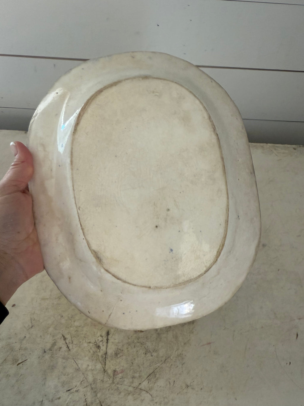 Antique ironstone blue Willow platter as is