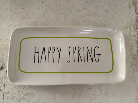 Rae Dunn HAPPY SPRING Tray/Platter with Green Outline