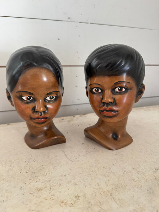 Vintage African American Bust of Boy and Girl Set small chip