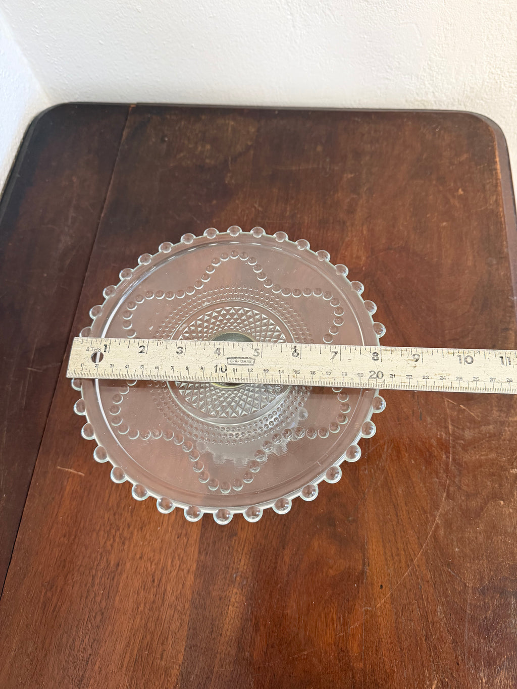 Vintgae Candlewick Style Beaded Glass Footed Cake Stand 8.5in Diameter