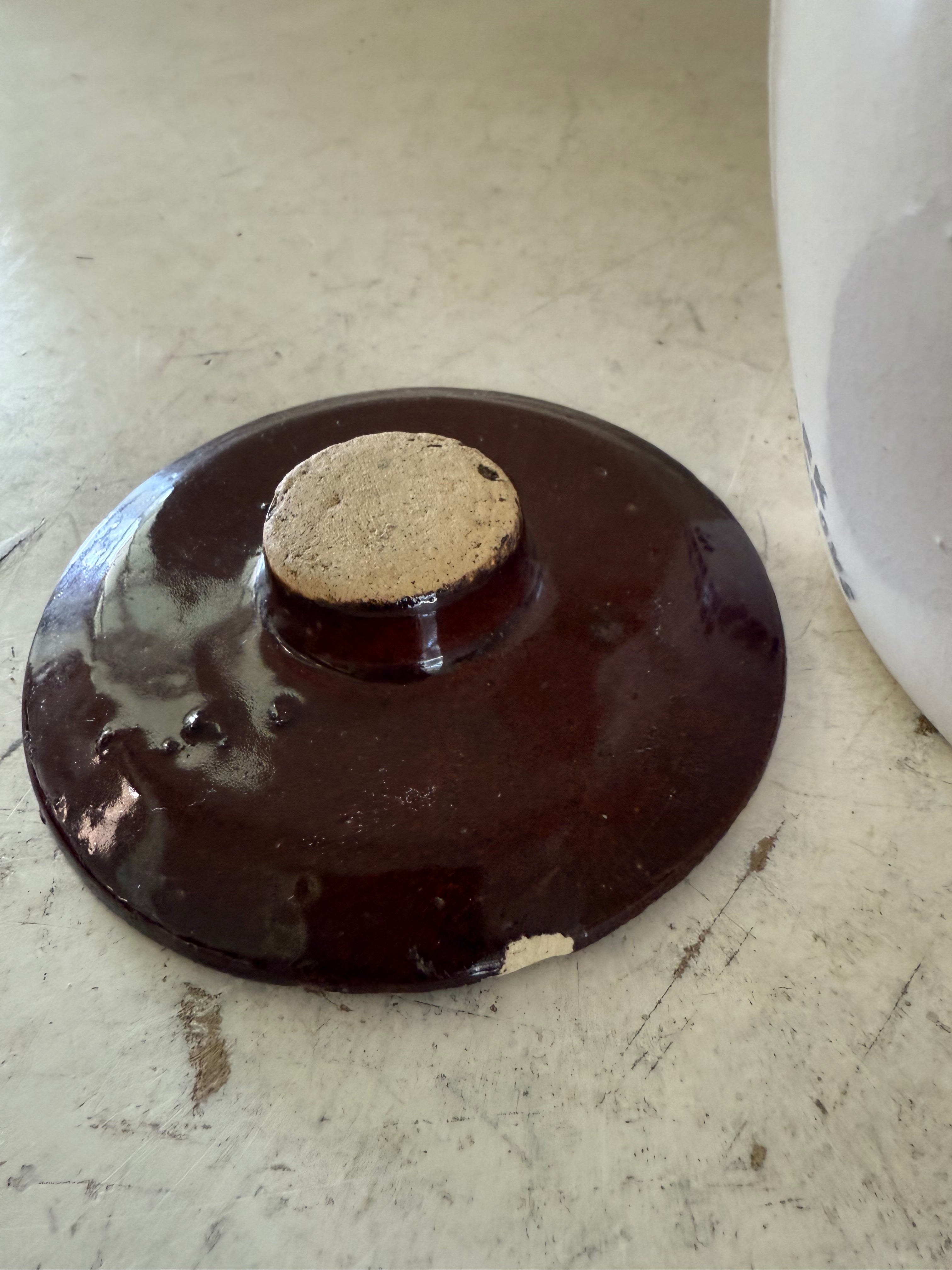 Vintage Number Three Bean Crock has small chip in lid