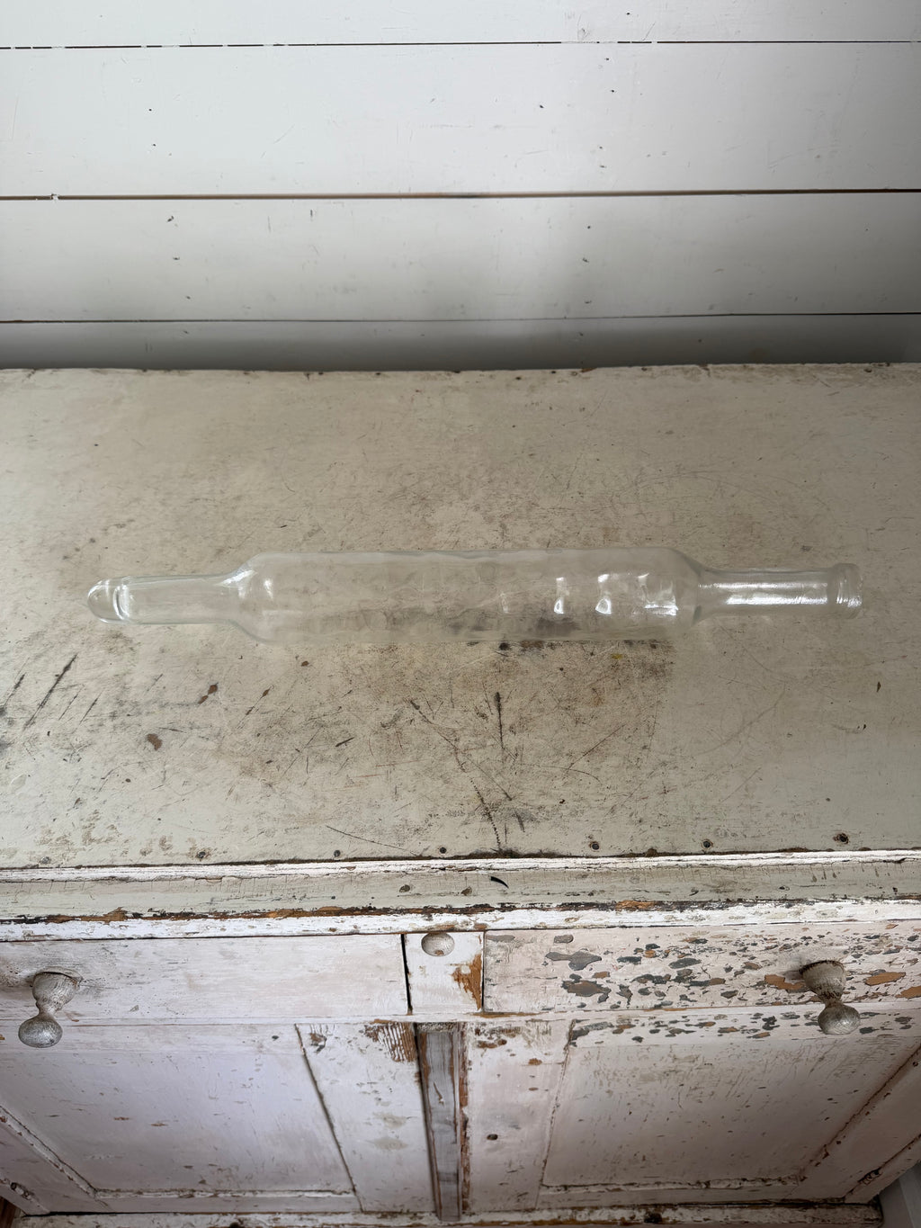 Antique Clear Glass Rolling Pin -Missing Cork Stopper