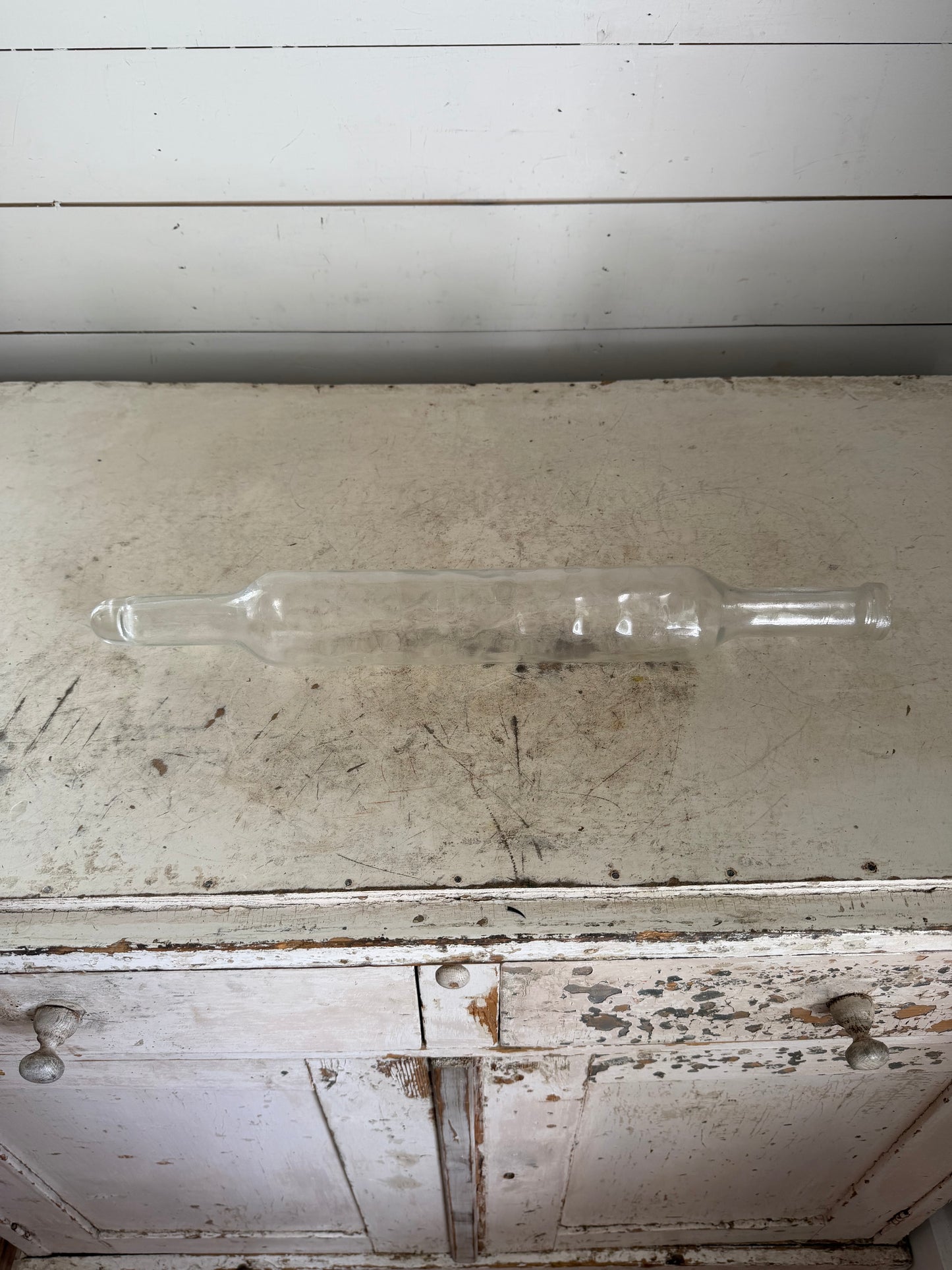 Antique Clear Glass Rolling Pin -Missing Cork Stopper