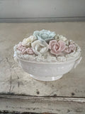 Vintage Lenwile China Ardalt Japan Verithin Porcelain Rose Trinket Box 1950s