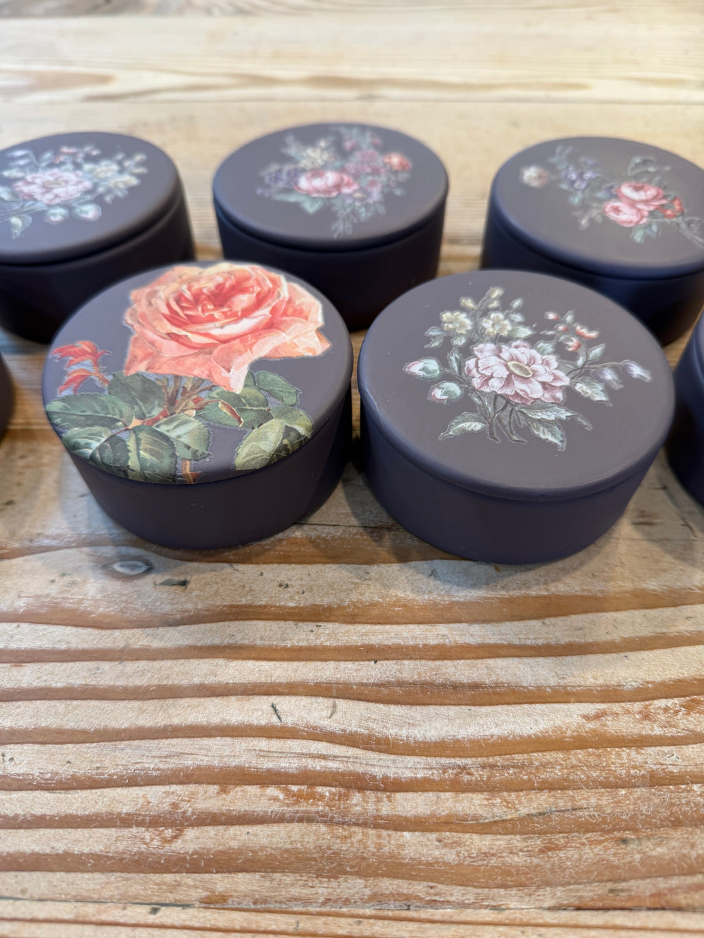 3” ceramic Trinket Dishes with IOD Floral Transfers - Sold Individually