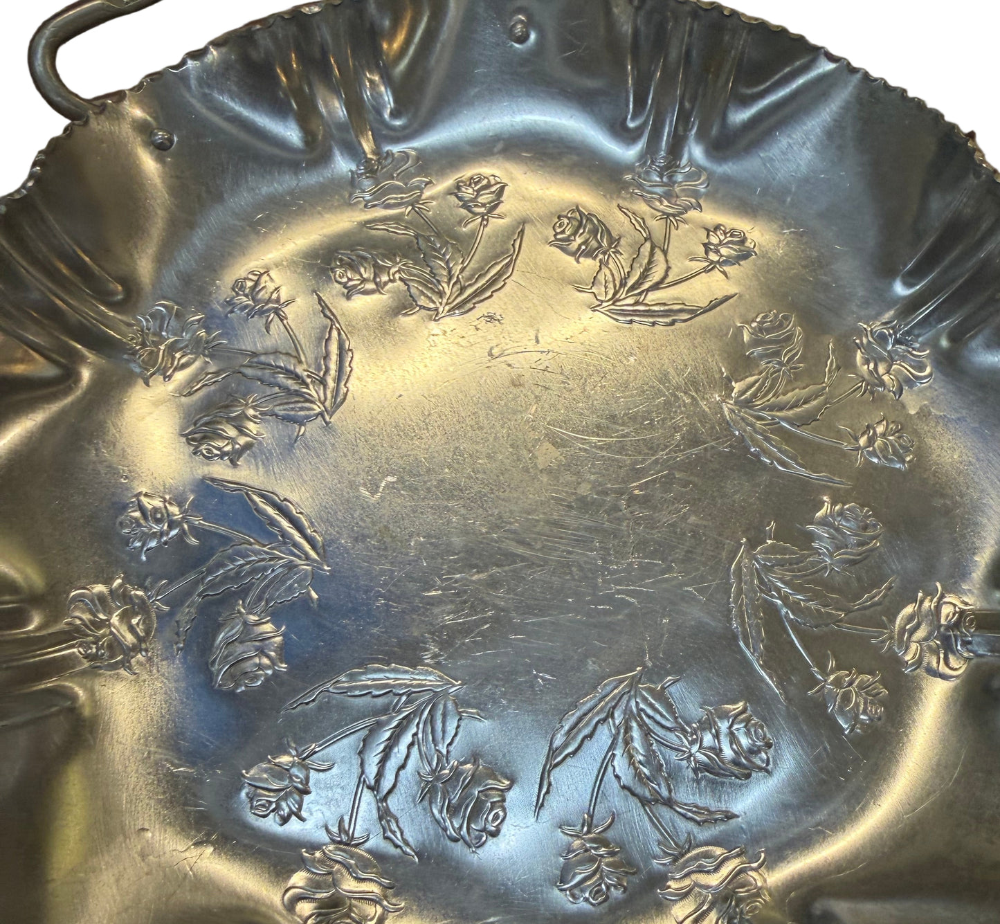 Hand Wrought Aluminum Serving Tray: Mid-Century Rose Design