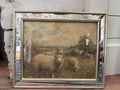 Mirrored frame with pastoral sheep print 17”x14”