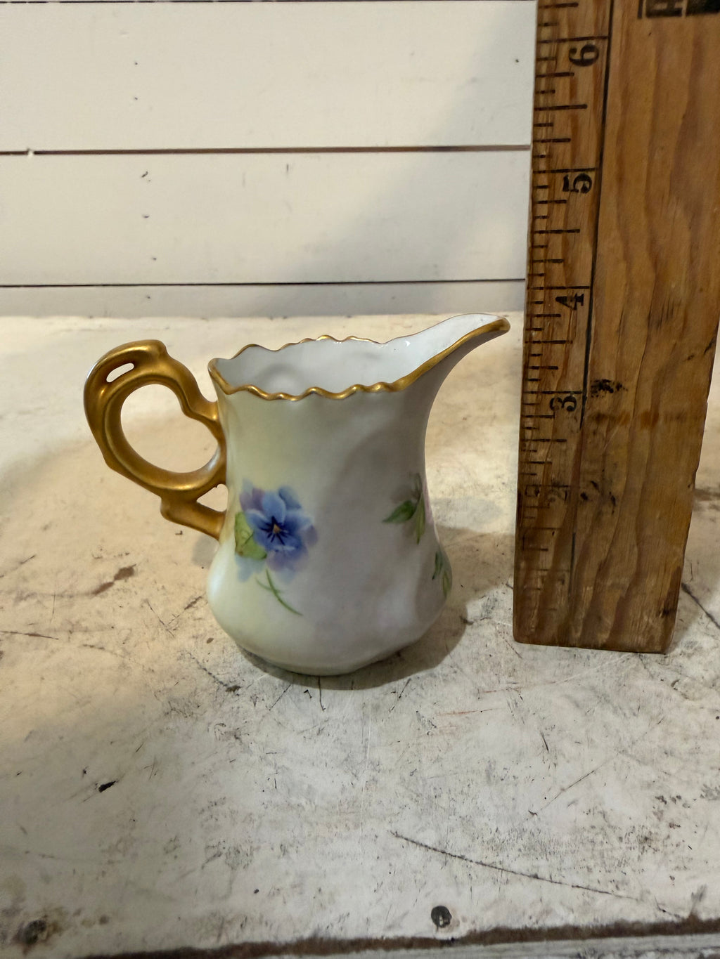 Hand Painted Floral Porcelain Creamer With Gold Handle